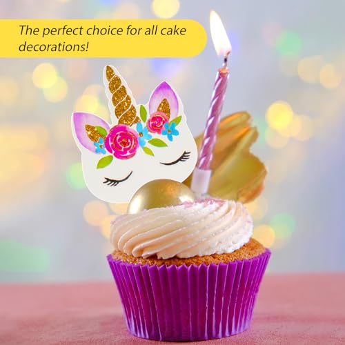 Coopache 48 Pieces Rainbow Unicorn Cupcake Toppers, Cupcake Picks Cake Decorations, Double Sided Unicorn Cake Topper Set Birthday Baby Shower Party Supplies - Image 5