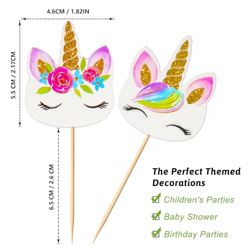 Coopache 48 Pieces Rainbow Unicorn Cupcake Toppers, Cupcake Picks Cake Decorations, Double Sided Unicorn Cake Topper Set Birthday Baby Shower Party Supplies - Image 2