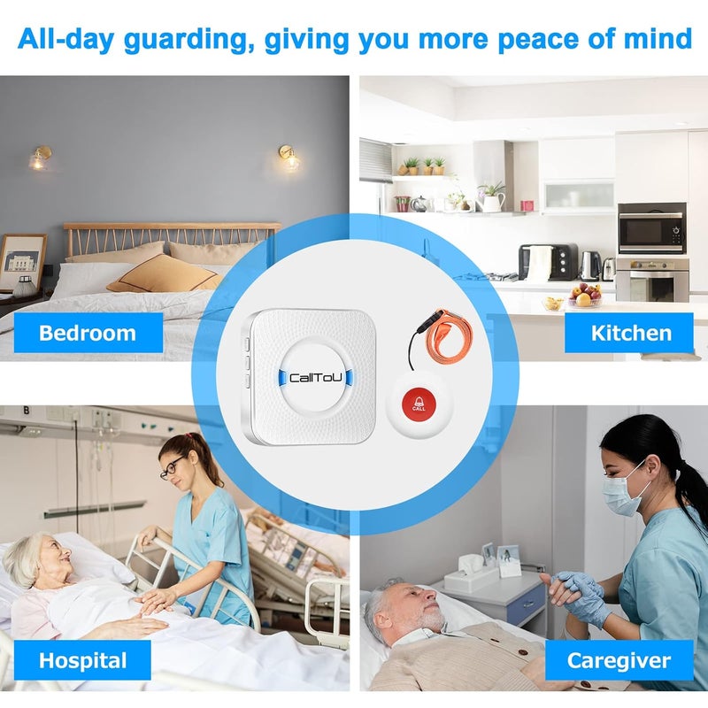 Wireless Caregiver r Smart Call System 2 SOS Call onsTransmitters 2 Receivers Nurse Calling Alert Patient Help System for HomePersonal Attention r 500Feet Plugin Receiver Alert - Image 3