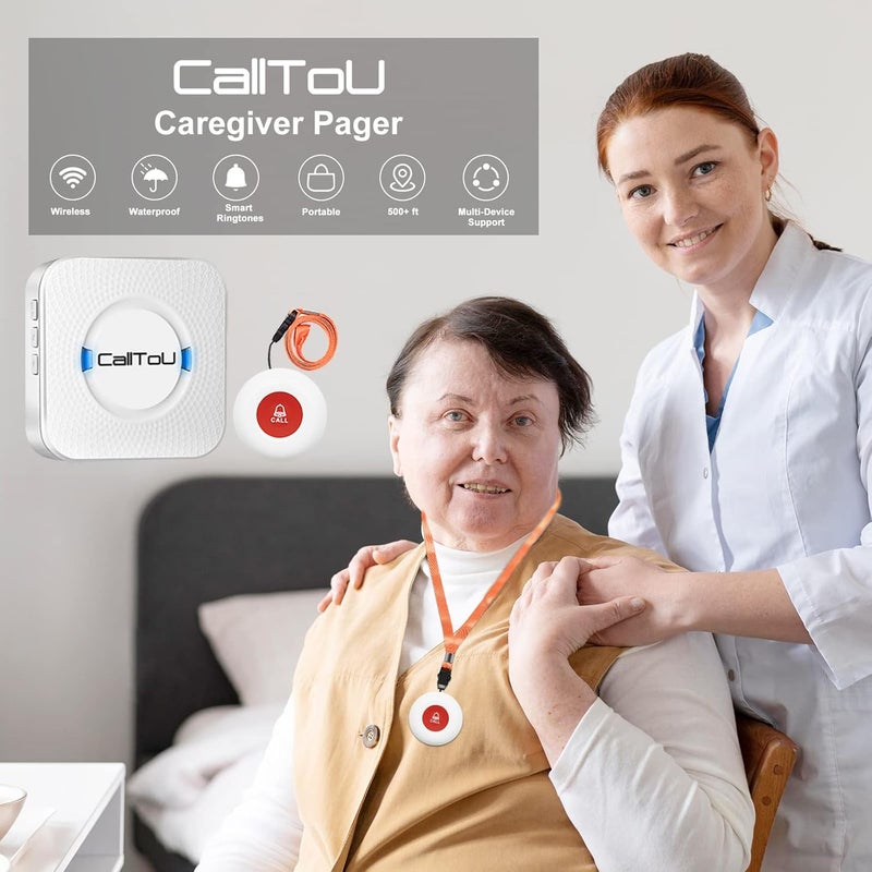 Wireless Caregiver r Smart Call System 2 SOS Call onsTransmitters 2 Receivers Nurse Calling Alert Patient Help System for HomePersonal Attention r 500Feet Plugin Receiver Alert - Image 2
