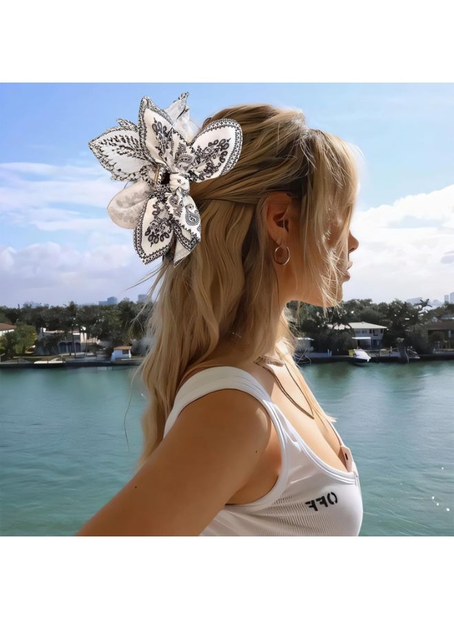 ChicAbode 2 قطعة من ملصقات شعر كبيرة – رباطات شعر كبيرة بتصميم فراشة وزهرة للنساء والبنات، إكسسوارات شعر لطيفة للشعر الكثيف (أسود وأبيض) - Image 3
