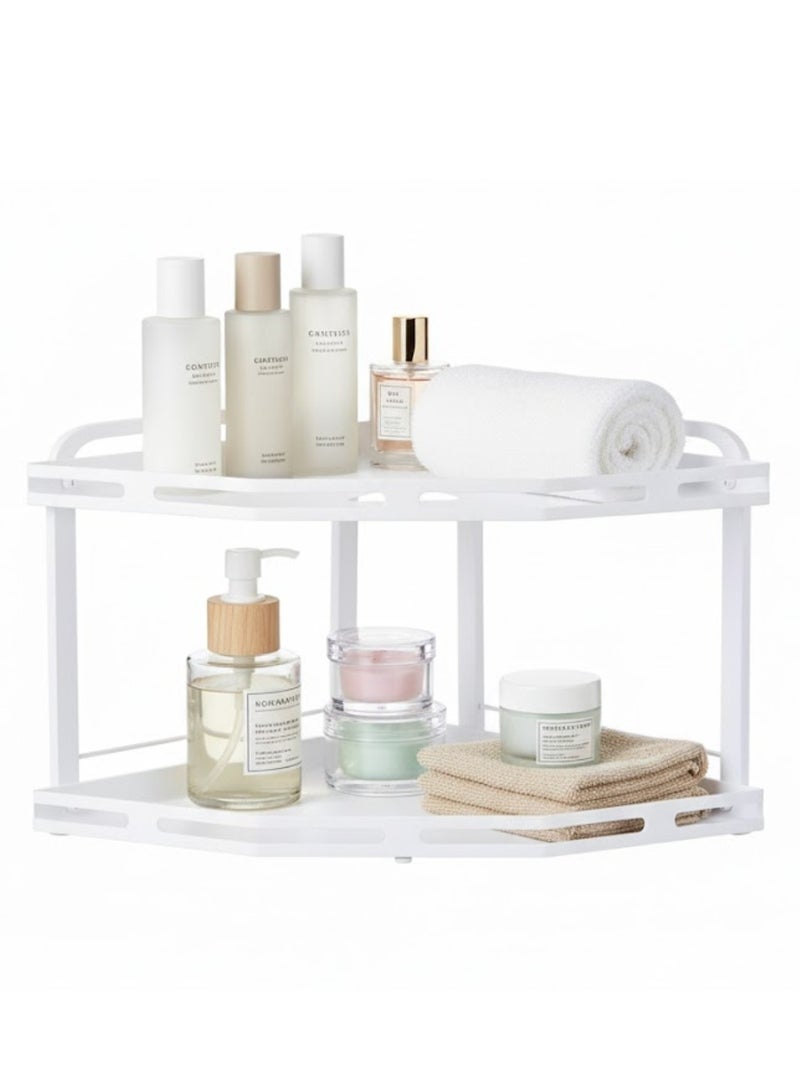 طلال منظم لرفوف زاوية من مستويين لسطح الحمام، منظم لمستحضرات التجميل، حامل للعطور، رف قائم لمستحضرات التجميل، منظم لرف التوابل لسطح المطبخ، منظم لأدوات التخزين أسفل الحوض - Image 1