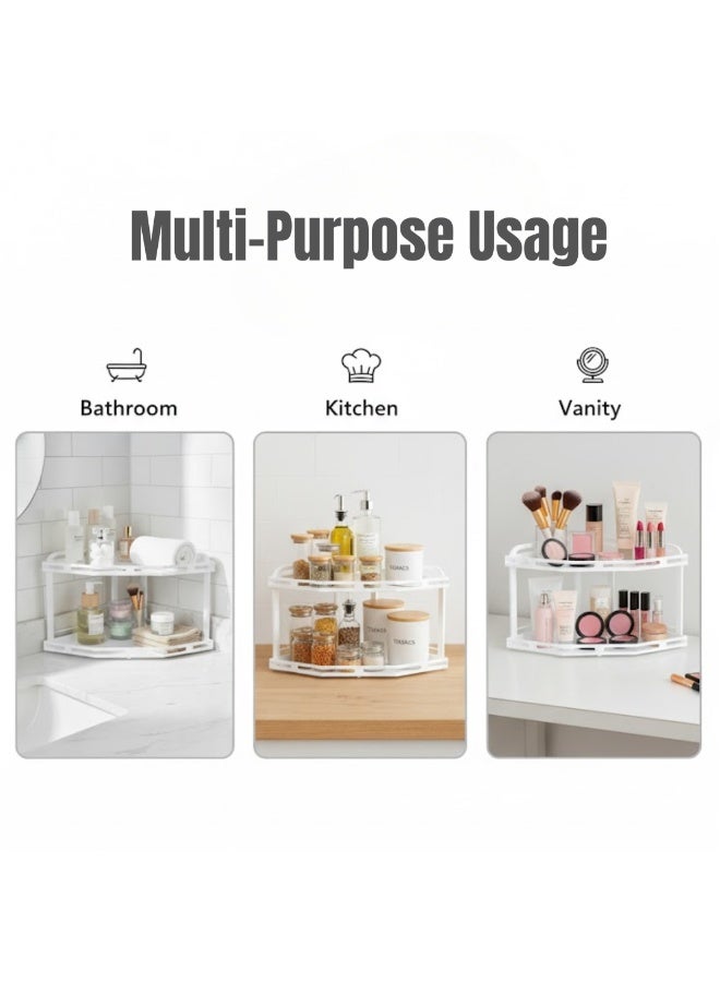 طلال منظم لرفوف زاوية من مستويين لسطح الحمام، منظم لمستحضرات التجميل، حامل للعطور، رف قائم لمستحضرات التجميل، منظم لرف التوابل لسطح المطبخ، منظم لأدوات التخزين أسفل الحوض - Image 2