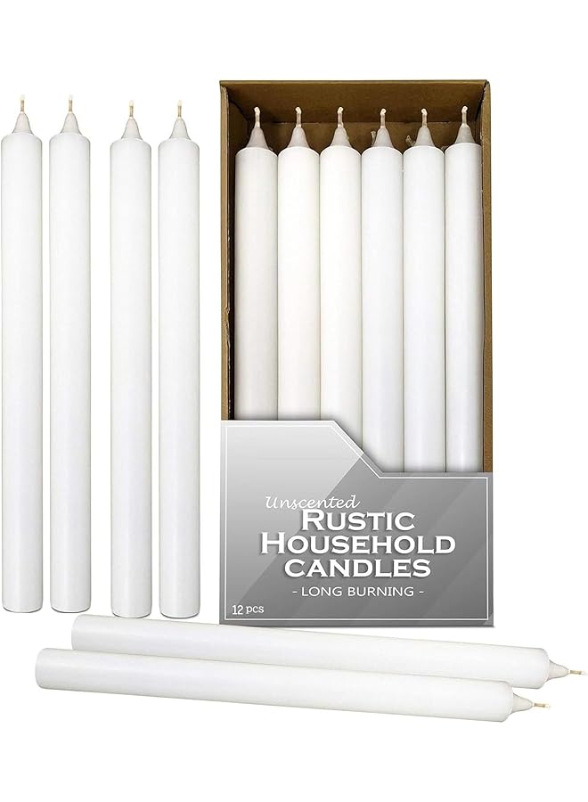 Green Tiger 12 Pieces White Long Thin Candles for Weddings, Parties, Birthdays | All Season Long Lasting Candles - Image 1