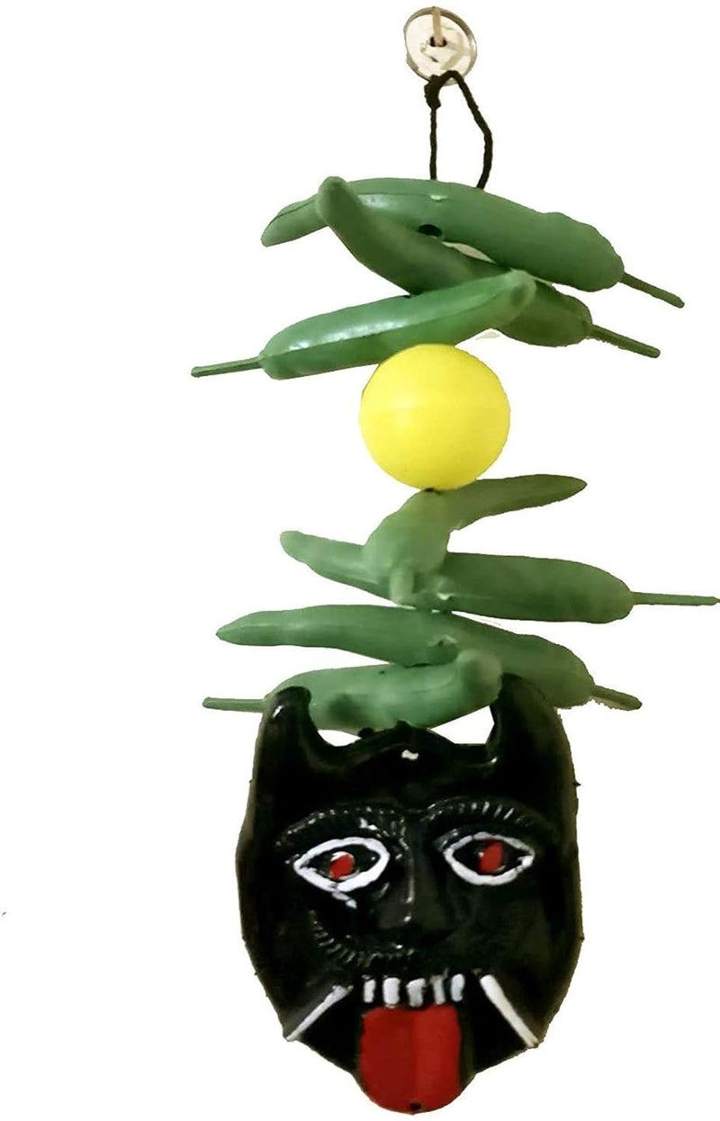 DRAVY HANDICRAFTS DRAVY HANDICRAFTS Nazar Battu Nimbu Mirchi Evil Eye Protector Mahakal Face Plastic Mask Wall Hanging Nazar Suraksha Kawach Drishti Kavach for House Entrance Office Shops Truck Size 10X4 Inches - Image 1
