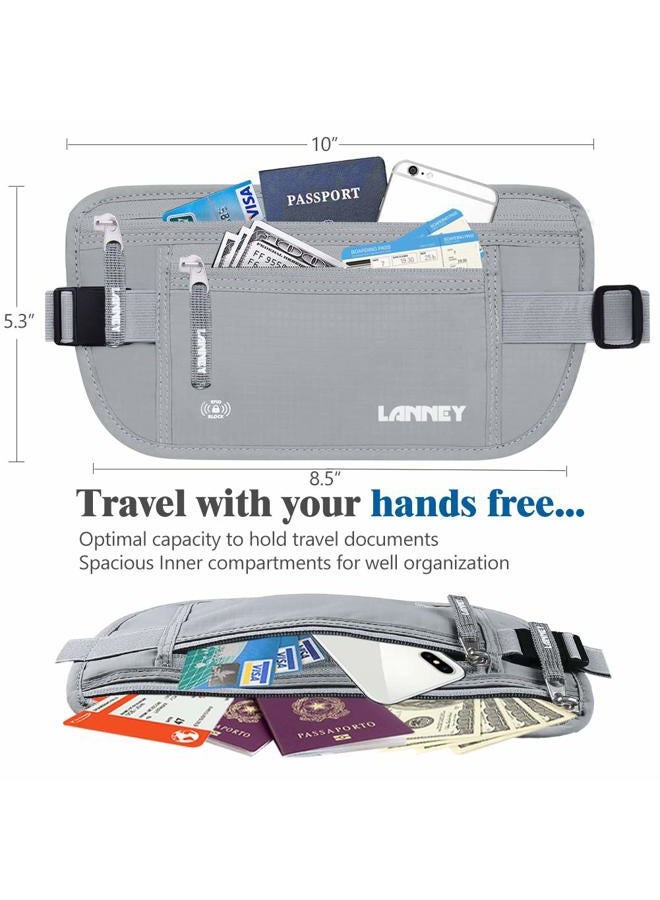 LANNEY Travel Money Belt RFID Blocking for Men Women Waist Wallet with 10 RFID Sleeves, Silver Gray, One size - Image 4