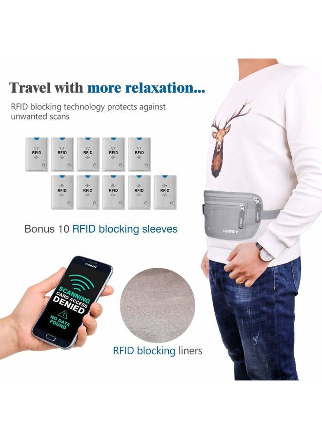 LANNEY Travel Money Belt RFID Blocking for Men Women Waist Wallet with 10 RFID Sleeves, Silver Gray, One size - Image 5