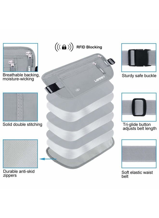 LANNEY Travel Money Belt RFID Blocking for Men Women Waist Wallet with 10 RFID Sleeves, Silver Gray, One size - Image 2