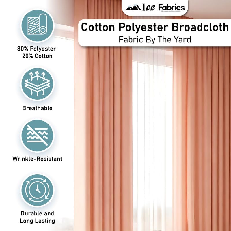 Ice Fabrics Cotton Polyester Broadcloth Fabric by The Yard - 60" Wide Soft & Breathable Broadcloth Fabric for Sewing - Perfect for Apparel, Bedding, Curtains and More - Peacock - 2 Yards - Image 3