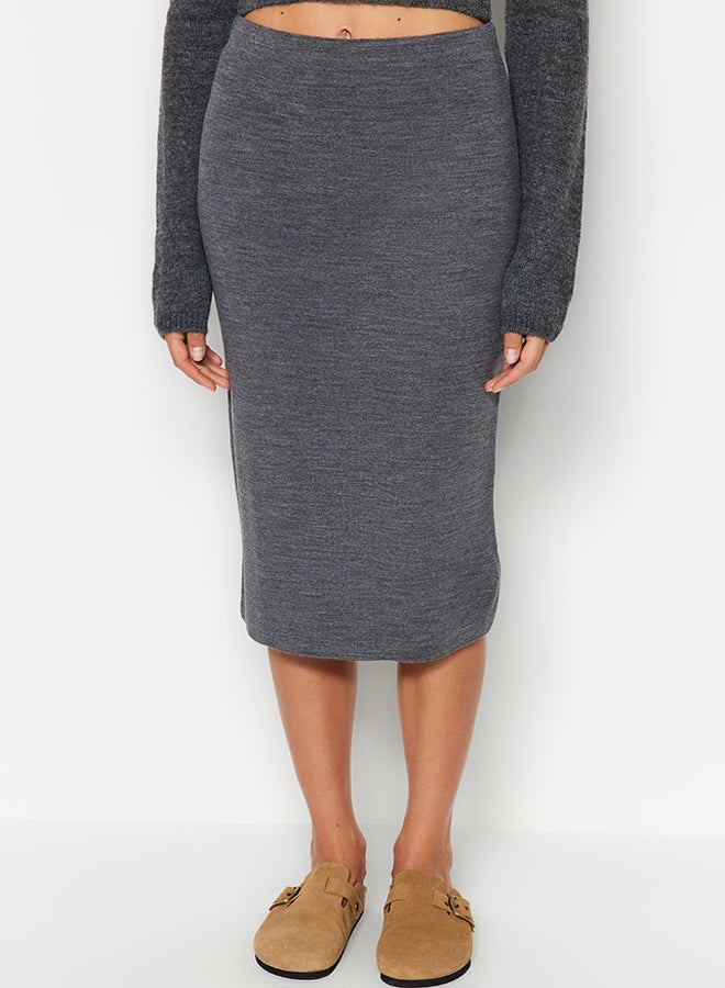 trendyol Anthracite Midi Pencil Knitwear Skirt TWOAW20DU0006  - Image 4