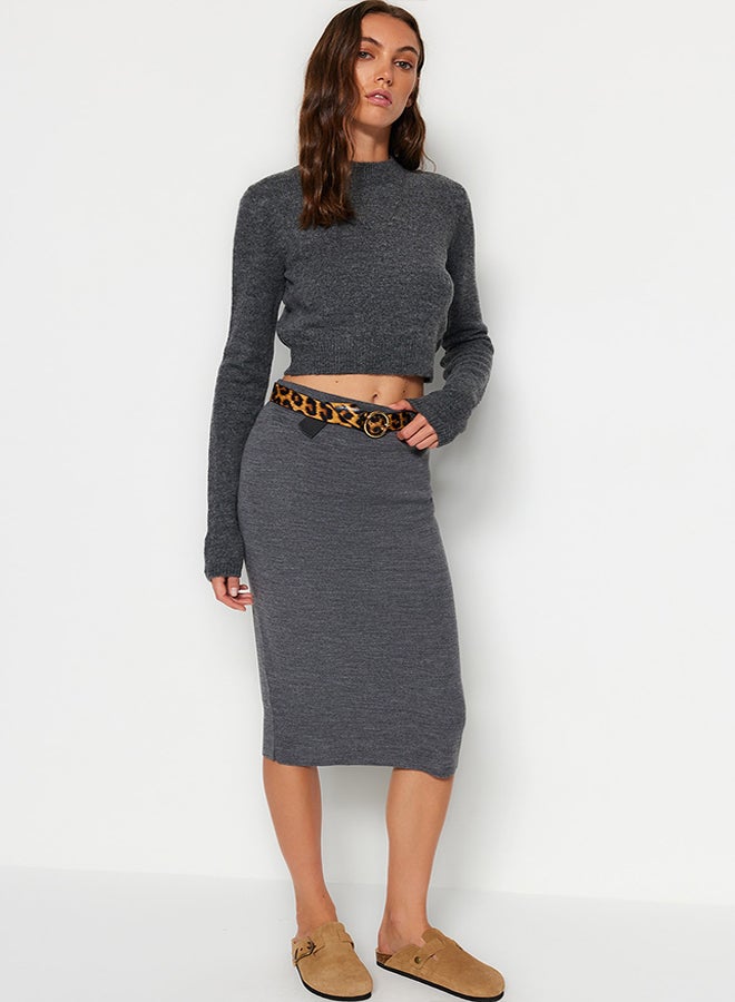 trendyol Anthracite Midi Pencil Knitwear Skirt TWOAW20DU0006  - Image 3