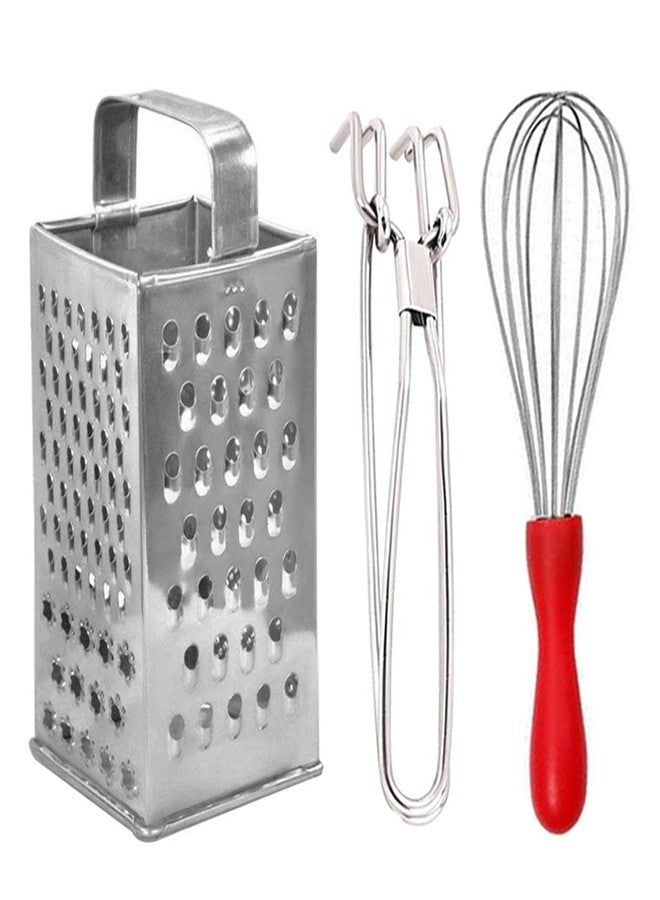 JISUN Stainless Steel 8 in 1 Slicer/Grater & Pakkad/Utility Tong & Egg Whisk/Egg Beater Kitchen Tool Set - Image 1