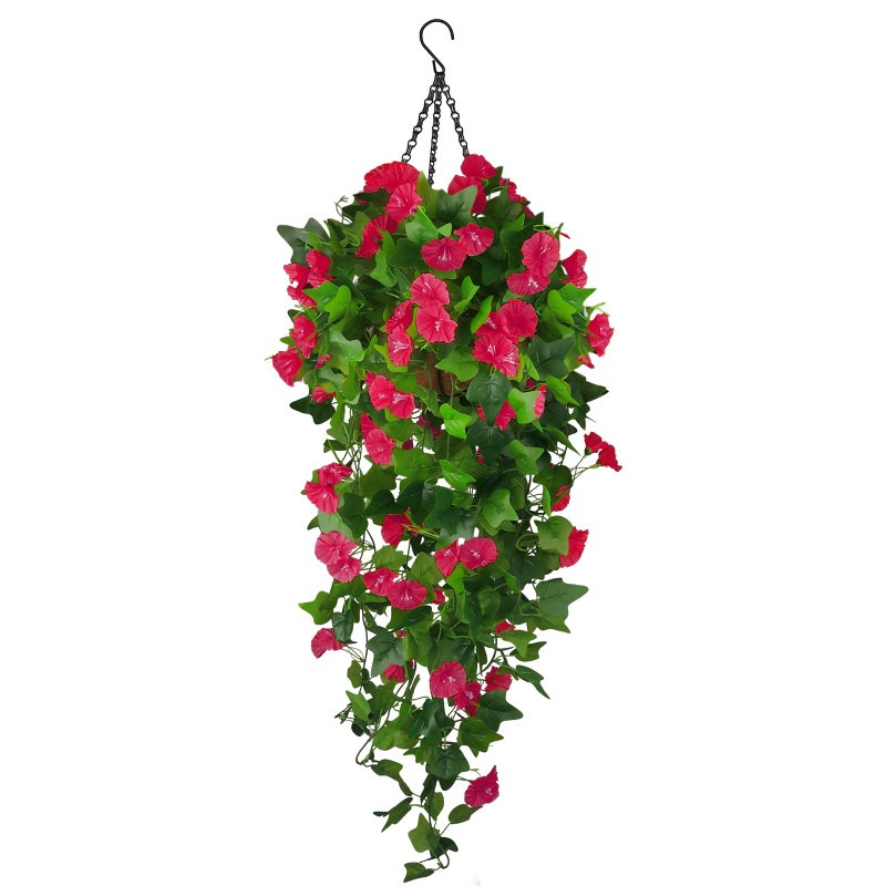 Ankey Artificial Fake Hanging Flowers Plants Basket for Spring Outdoor Outside Decoration, UV Resistant Faux Plastic Fabric Flower Morning Glory Wisteria Petunia for Garden Porch Patio Balcony Yard Decor - Image 1