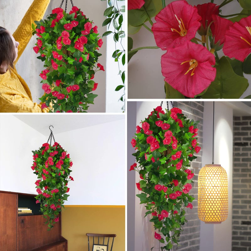 Ankey Artificial Fake Hanging Flowers Plants Basket for Spring Outdoor Outside Decoration, UV Resistant Faux Plastic Fabric Flower Morning Glory Wisteria Petunia for Garden Porch Patio Balcony Yard Decor - Image 5