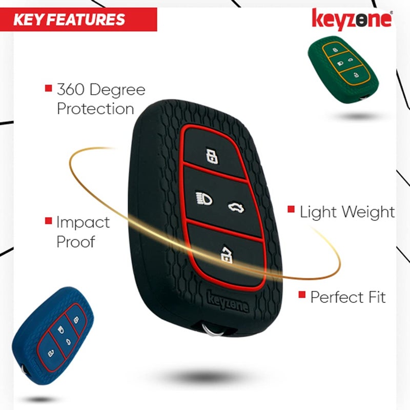 keyzone Striped Silicone Key Cover & Keychain Compatible forPunch EV,Altroz,Nexon EV,Punch,Tigor EV,Safari,Tiago EV,Nexon,Harrier,Tiago,Tigor 4 Button Smart Key(Blue with Blue Striped KH) - Image 2