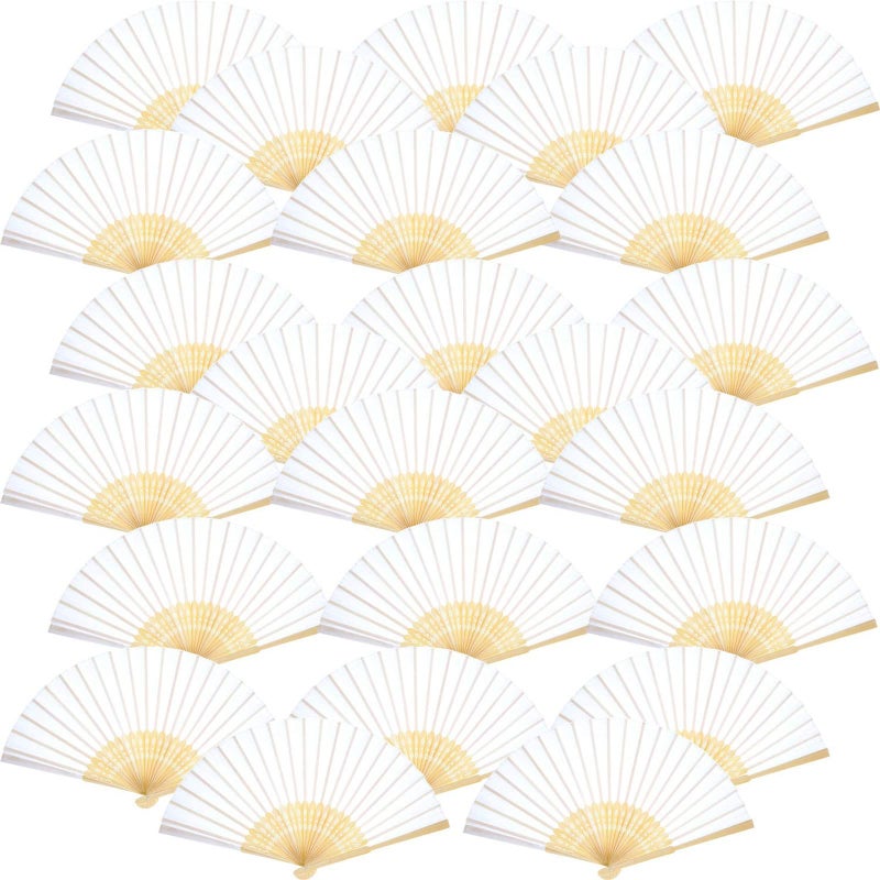 Bememo Bememo Hand Held Fans Silk Bamboo Folding Fans Handheld Decorative Japanese Chinese for Women Church Wedding Gift Bridal Dancing Party Favors DIY DecorationWhite120 Pack