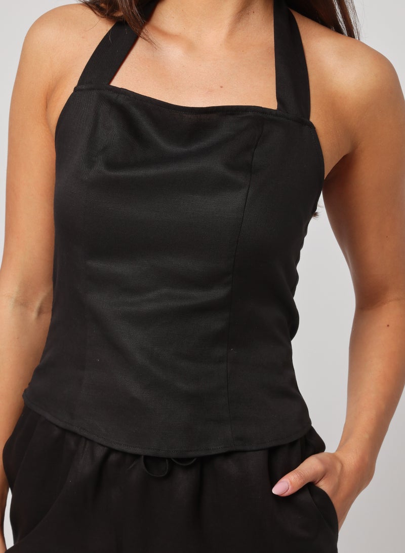 Ashita Fernandes Ashita Fernandes SAANJ Top for Women – Tailored Refined Silhouette in Premium Linen Blend | Lightweight, Breathable, Jet Black Elegance for Resort & Everyday Wear  - Image 1