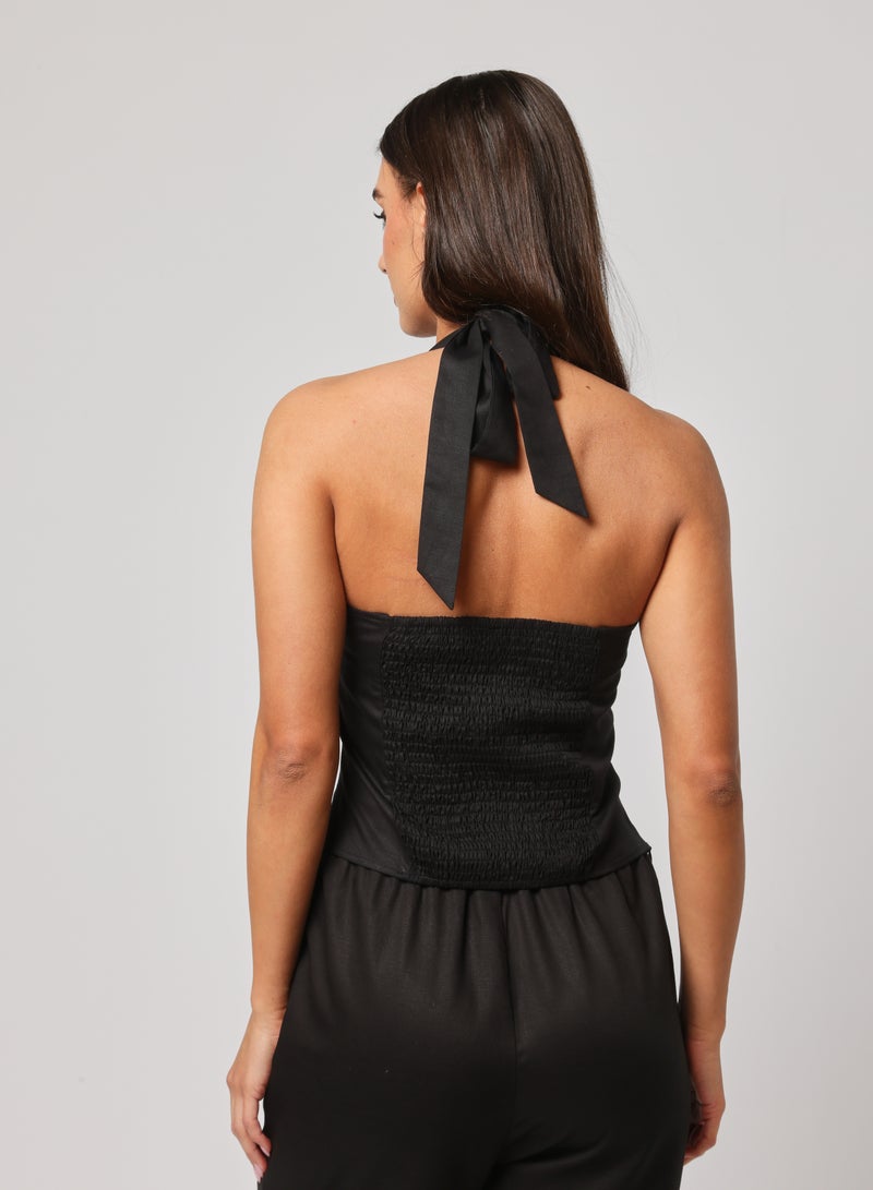 Ashita Fernandes Ashita Fernandes SAANJ Top for Women – Tailored Refined Silhouette in Premium Linen Blend | Lightweight, Breathable, Jet Black Elegance for Resort & Everyday Wear  - Image 3