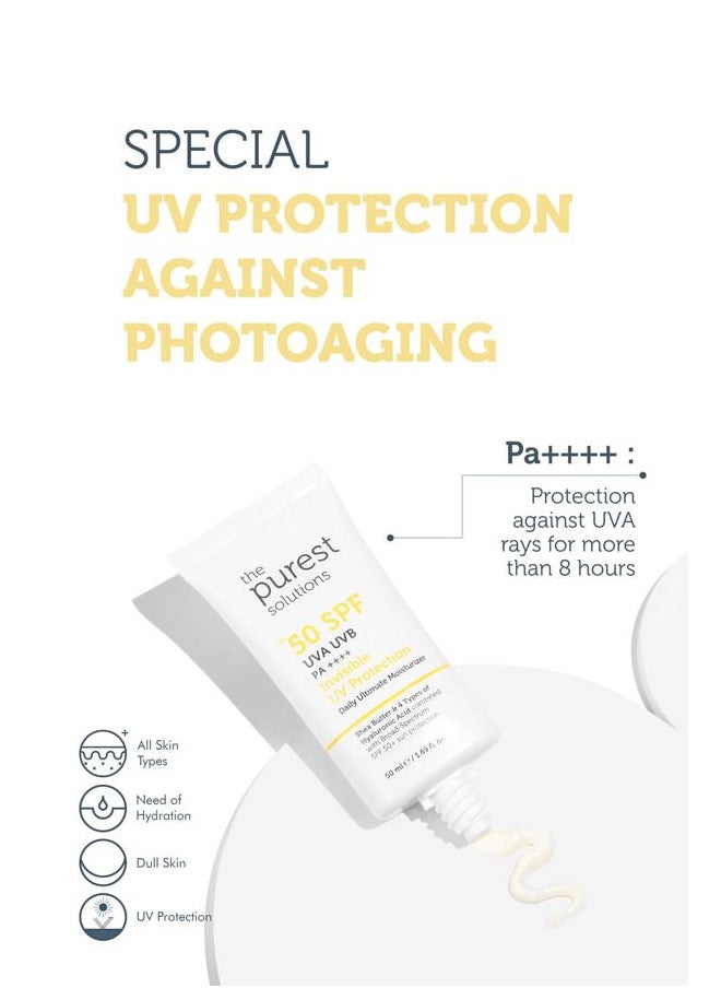 the purest solutions - Invisible UV Protection (Daily Intensive Moisturizer SPF 50+) - Hyaluronic Acid & Shea Butter for Daily Hydration - Sunscreen - Anti-Aging Care - All Skin Types (1.69 fl. oz) - Image 1
