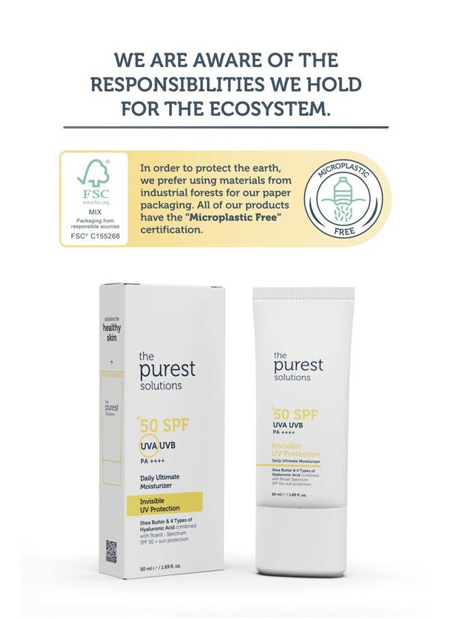 the purest solutions - Invisible UV Protection (Daily Intensive Moisturizer SPF 50+) - Hyaluronic Acid & Shea Butter for Daily Hydration - Sunscreen - Anti-Aging Care - All Skin Types (1.69 fl. oz) - Image 1