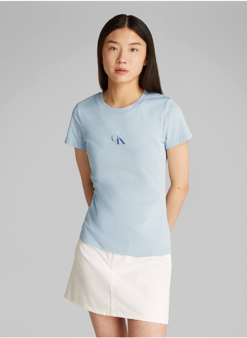 Women's Slim Monogram T-Shirt - Cotton, Blue - pzsku/Z6102ACB7217F21AF69EAZ/45/_/1738050925/c29bd67d-89dd-4475-9e59-e7e27d08a422