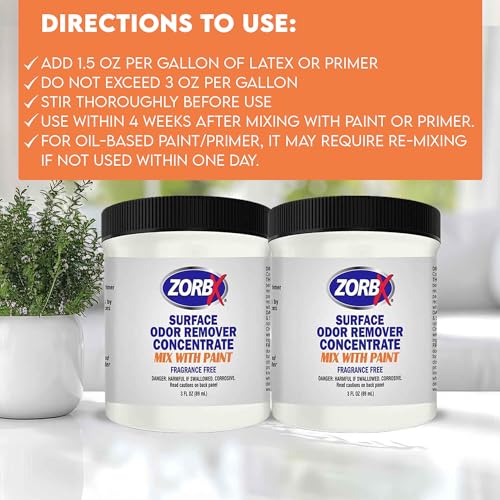ZORBX 3 Oz Concentrate Surface Odor Remover Paint Additive - Mix 2 Jar in 4 Gallons of Paint for Wall, Ceiling & All Paintable Surface - Helps Remove Odor from Smoke, Mildew, Fire Damage, Cooking, Pet - Image 2