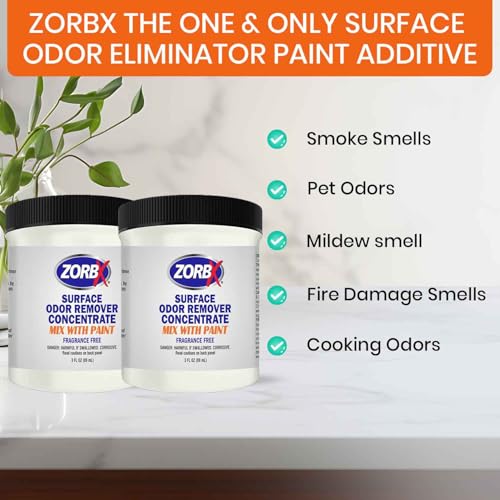 ZORBX 3 Oz Concentrate Surface Odor Remover Paint Additive - Mix 2 Jar in 4 Gallons of Paint for Wall, Ceiling & All Paintable Surface - Helps Remove Odor from Smoke, Mildew, Fire Damage, Cooking, Pet - Image 5