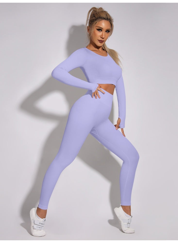 general Ribbed Sport Set Women Sport Long sleeve Fitness Leggings Sportswear Outfits - Image 3