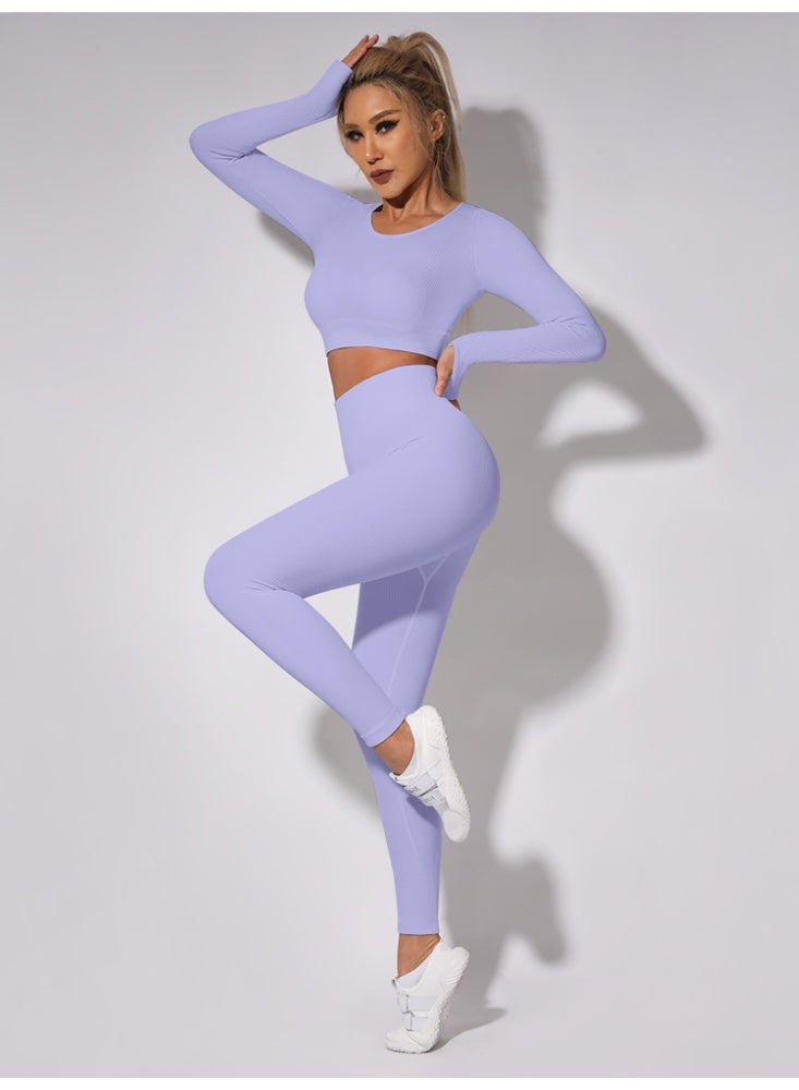 general Ribbed Sport Set Women Sport Long sleeve Fitness Leggings Sportswear Outfits - Image 4