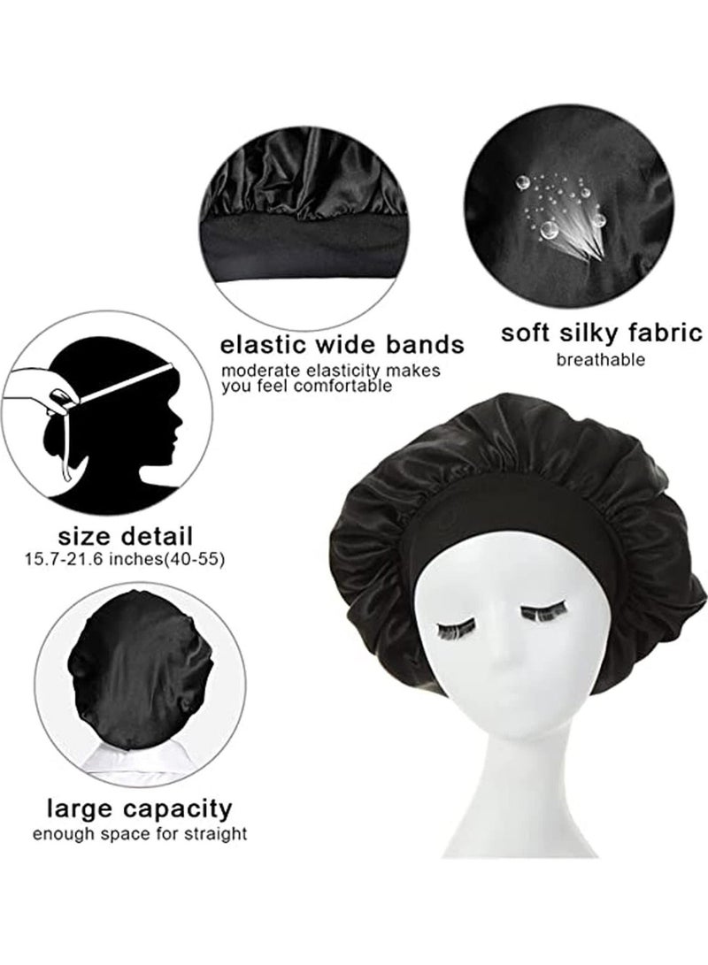 Yalla Pick 3 Pcs Satin Sleep Cap Set, 30 cm Soft Silk Bonnet with Wide Elastic Band for Women, Hair Protection Night Cap for Curly Straight Long Hair - Image 5