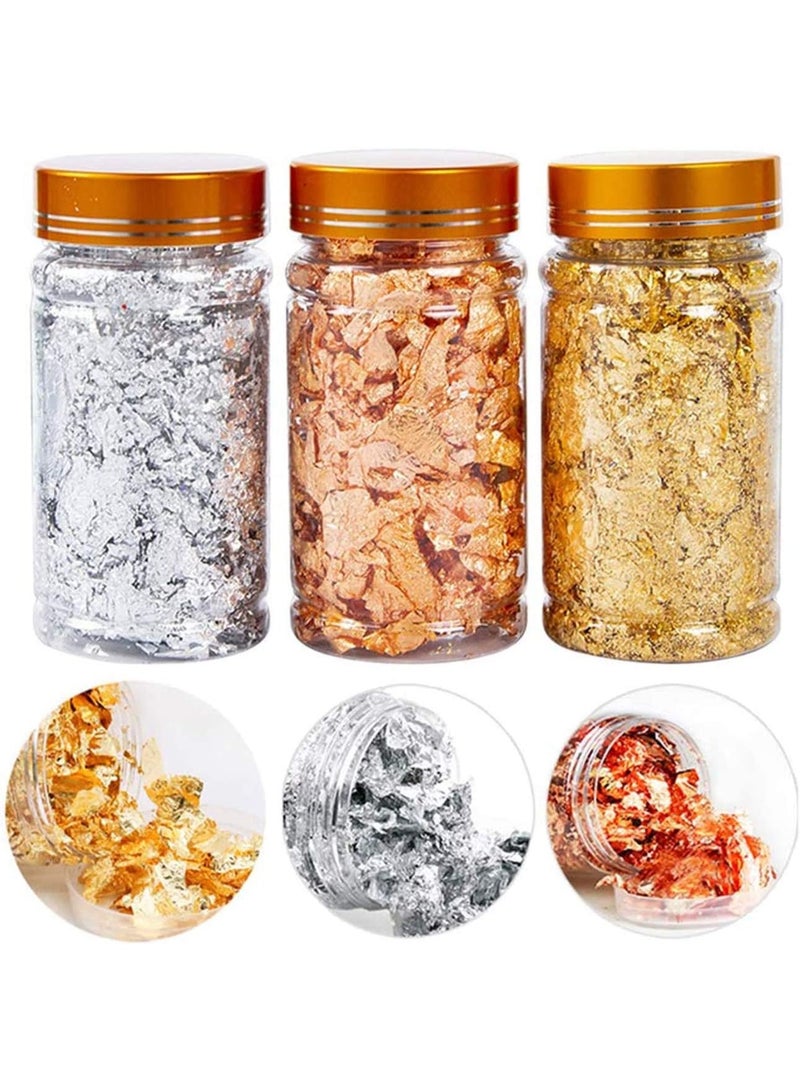 Relex Gold Foil Flakes, Gilding Flakes, Metallic Foil Flakes, Resin Making Decoration, Painting Arts, Crafts Pure Gold Leaf for Cooking, Cakes & Chocolates, Decoration, Health & Spa, 3 Bottles - Image 1