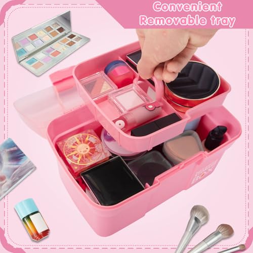 TERGOO 11in Mutipurpose Storage Box Organizer with Removable Tray, Portable Small Craft Organizer with Handle, Plastic Clear Tool Box Art Case for Makeup, Sewing, Nail, Hair Accessories (Pink) - Image 5