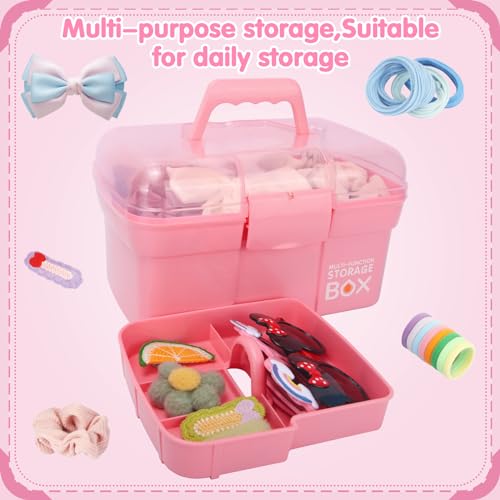 TERGOO 11in Mutipurpose Storage Box Organizer with Removable Tray, Portable Small Craft Organizer with Handle, Plastic Clear Tool Box Art Case for Makeup, Sewing, Nail, Hair Accessories (Pink) - Image 4