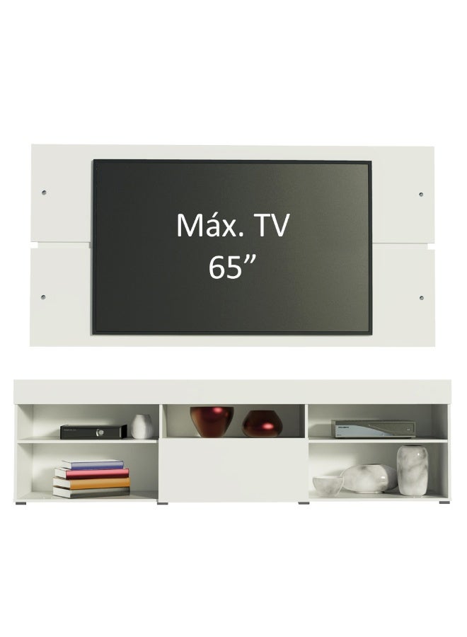 Madesa TV Stand with panel, for TVs up to 65 Inches, Wood, 180 x 157 x 40 Cm – White - Image 5