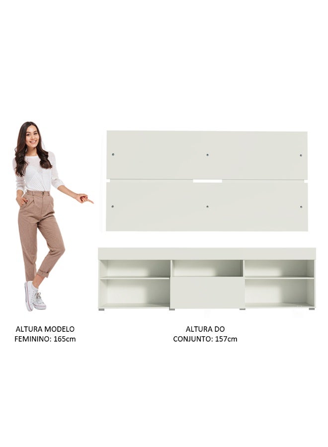 Madesa TV Stand with panel, for TVs up to 65 Inches, Wood, 180 x 157 x 40 Cm – White - Image 4