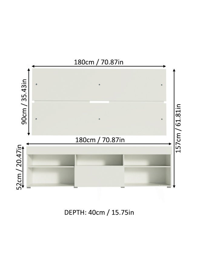 Madesa TV Stand with panel, for TVs up to 65 Inches, Wood, 180 x 157 x 40 Cm – White - Image 3