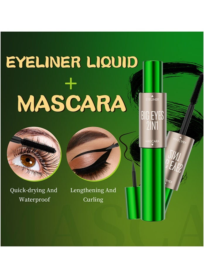 Two-In-One Long And Thickening Mascara With A Double-Ended Design, Natural And Smooth Without Smudging, Cross-Border Makeup Eyeliner Liquid For Curling And Lifting. - Image 3