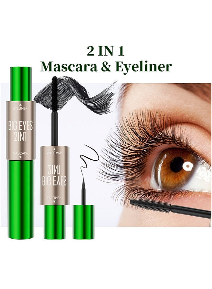 Two-In-One Long And Thickening Mascara With A Double-Ended Design, Natural And Smooth Without Smudging, Cross-Border Makeup Eyeliner Liquid For Curling And Lifting. - Image 1
