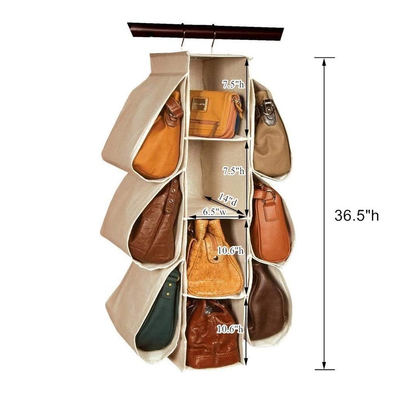 LONGTEAM Hanging Purse Handbag Organizer Homewares Nonwoven 10 Pockets Hanging Closet Storage Bag - Image 2