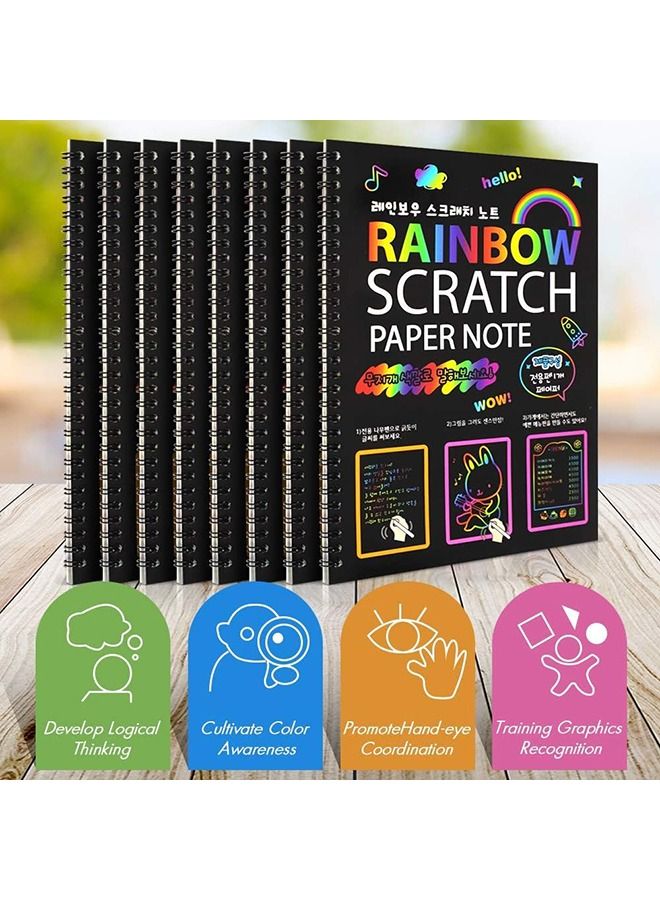YelaJoy 8 Pack Scratch Arts Drawing Notebook Paper for Kids Art Supplies, Large Rainbow Scratch and Sketch Books Set for Kids Party Favors - Image 5