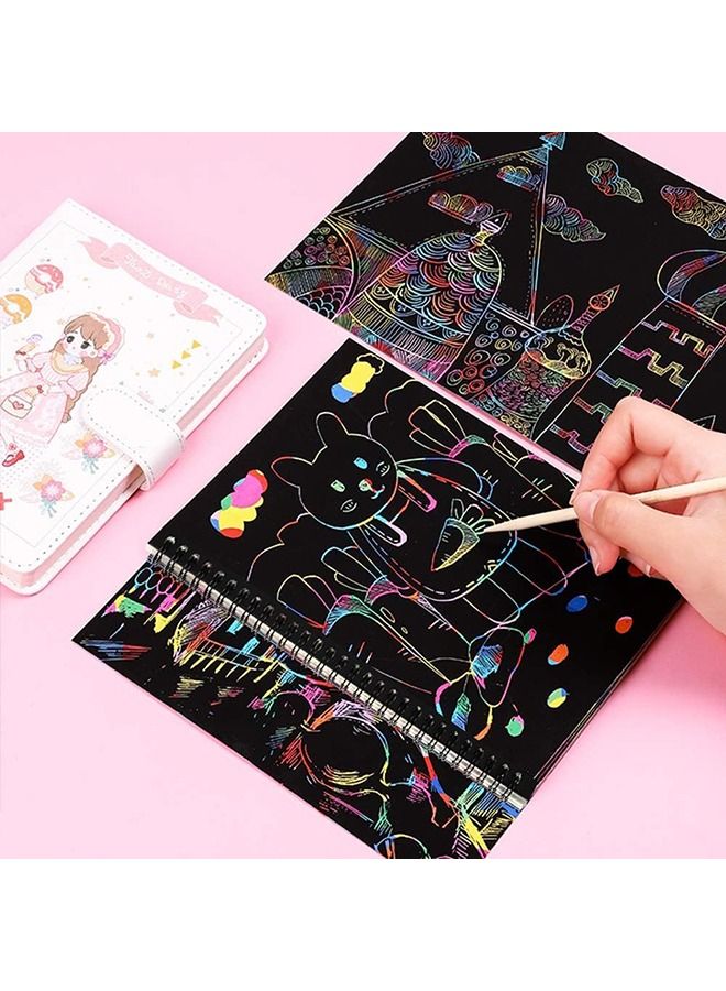 YelaJoy 8 Pack Scratch Arts Drawing Notebook Paper for Kids Art Supplies, Large Rainbow Scratch and Sketch Books Set for Kids Party Favors - Image 2