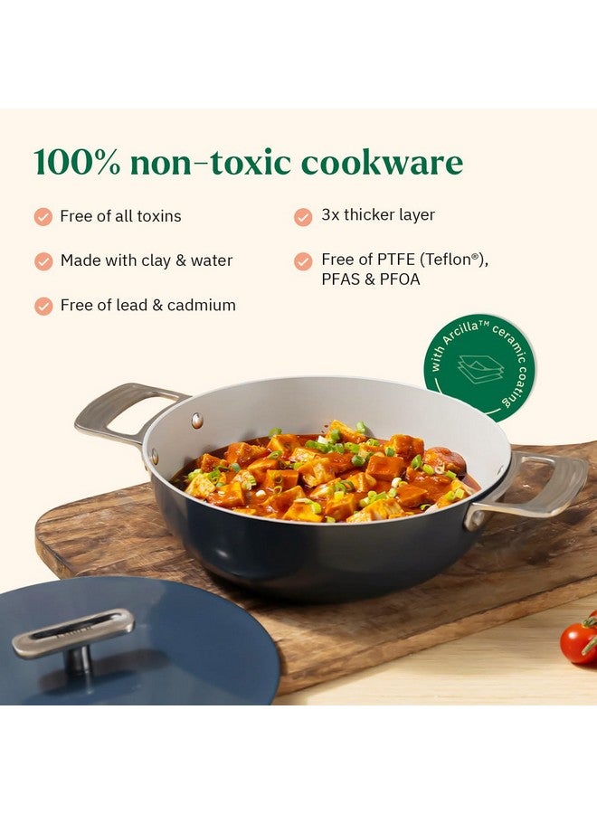 Ember Cookware أواني الطهي إمبر أركيلا سيراميك غير لاصق كاداي 24 سم | غطاء معدني | مقابض من الفولاذ المقاوم للصدأ | 1x ملعقة مسطحة | آمنة للاستخدام على الحث | غير سامة | مقلاة عميقة | خالية من PFAS و PTFE | سلسلة كابري | تيراكوتا - Image 4
