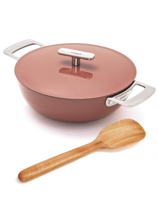 Ember Cookware أواني الطهي إمبر أركيلا سيراميك غير لاصق كاداي 24 سم | غطاء معدني | مقابض من الفولاذ المقاوم للصدأ | 1x ملعقة مسطحة | آمنة للاستخدام على الحث | غير سامة | مقلاة عميقة | خالية من PFAS و PTFE | سلسلة كابري | تيراكوتا - Image 1