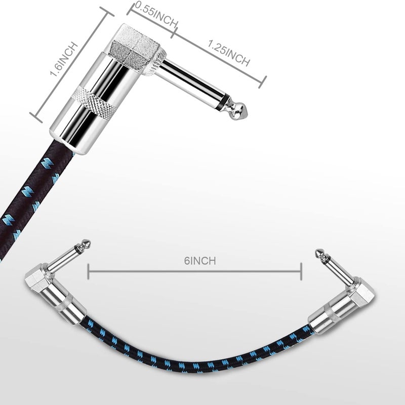 GOGHOST 3-Pack 6 Inch Guitar Patch Cable with 1/4" Right Angle Plugs, Black and Blue Tweed Woven Jacket (Guitar Effect Pedal Board Patch Cables) - Image 5