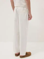 Ovs  OVS White Linen-Cotton Blend Trousers With Elasticated Waistband for Men | Best Price UAE