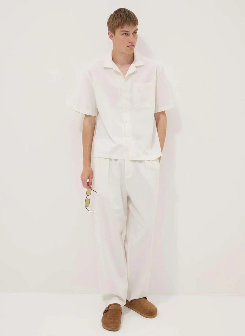 Ovs OVS White Linen-Cotton Blend Trousers With Elasticated Waistband