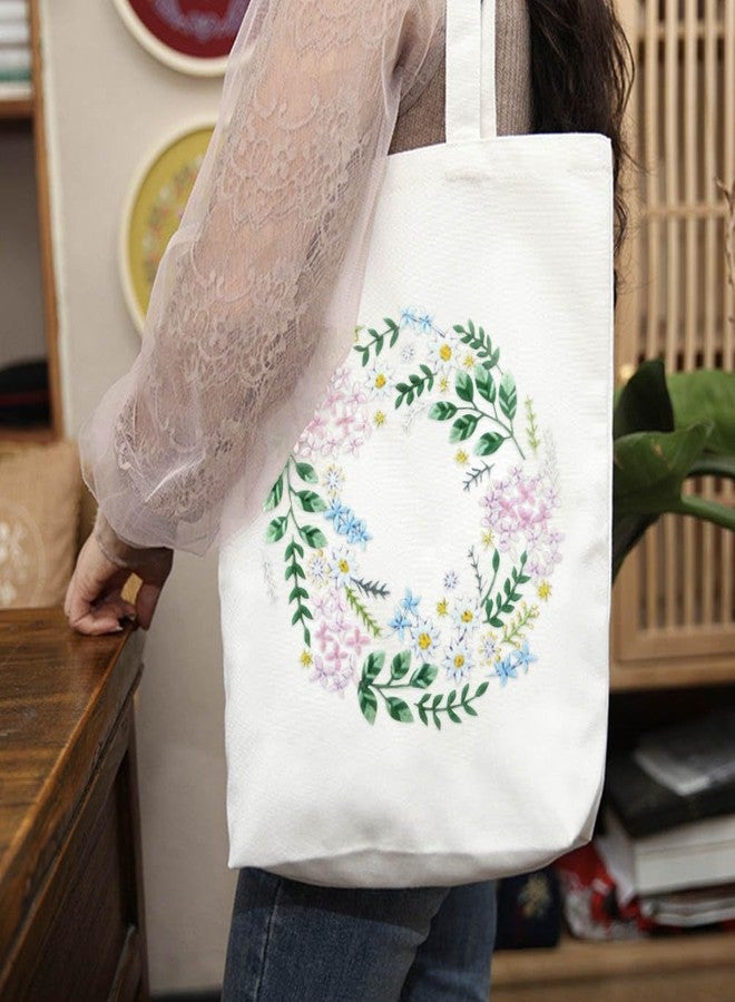 YANGSHINE Canvas Tote Bag Embroidery Kit with Pattern, Cross Stitch Kits for Beginners, Adults Arts Crafts Needlepoint Kit Include Embroidery Bag, Hoop and Instruction (Beige Bag, Flower) - Image 4