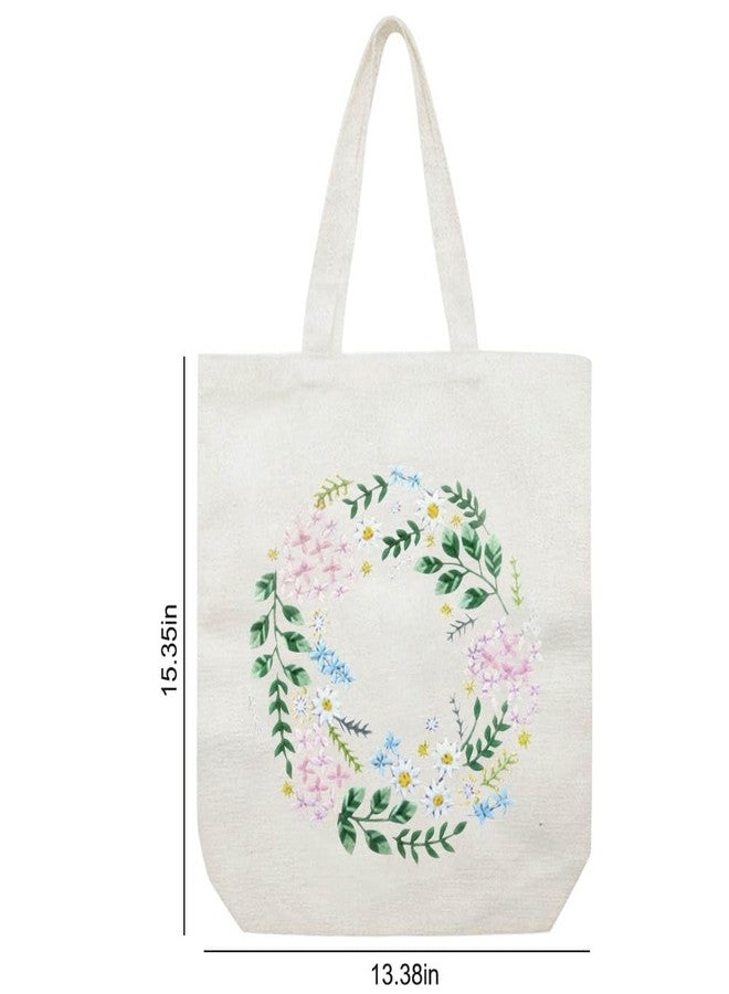 YANGSHINE Canvas Tote Bag Embroidery Kit with Pattern, Cross Stitch Kits for Beginners, Adults Arts Crafts Needlepoint Kit Include Embroidery Bag, Hoop and Instruction (Beige Bag, Flower) - Image 2