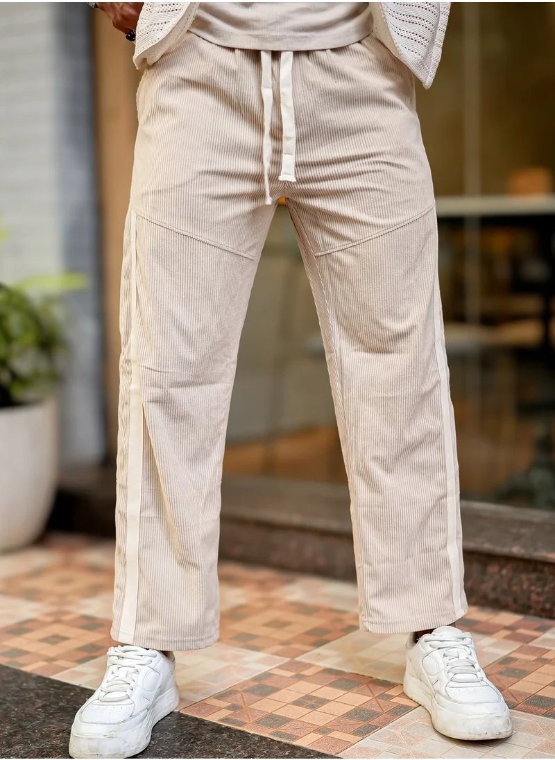 مانياك Maniac Mens ColorBlock Beige, Half White Tape Corduroy fabric Jogger