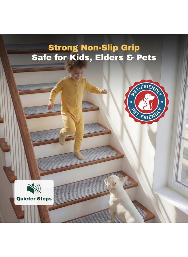 MBIGM 8" X 30" (15 in Pack) Non-Slip Carpet Stair Treads Non-Skid Safety Rug Slip Resistant Indoor Runner for Kids Elders and Pets with Reusable Adhesive, Light Grey - Image 4